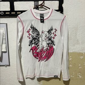 White and Pink Graphic Long Sleeve Tee